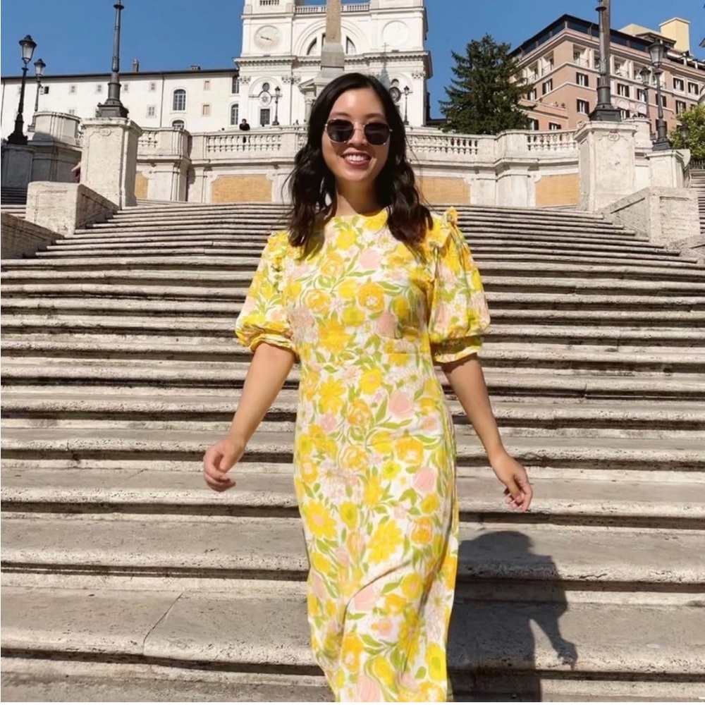 Faithfull the Brand Yellow Floral Midi Dress